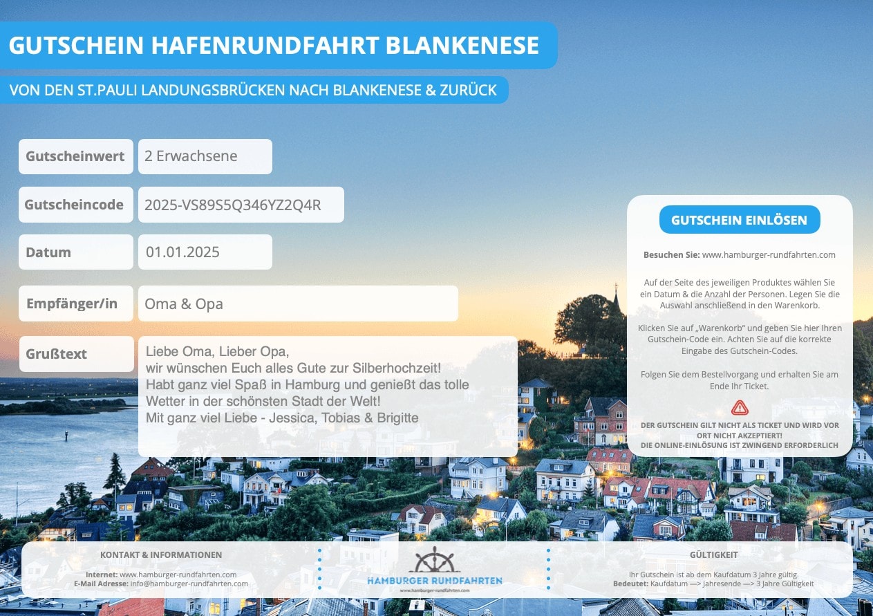 Gutschein Hafenrundfahrt Blankenese 2025