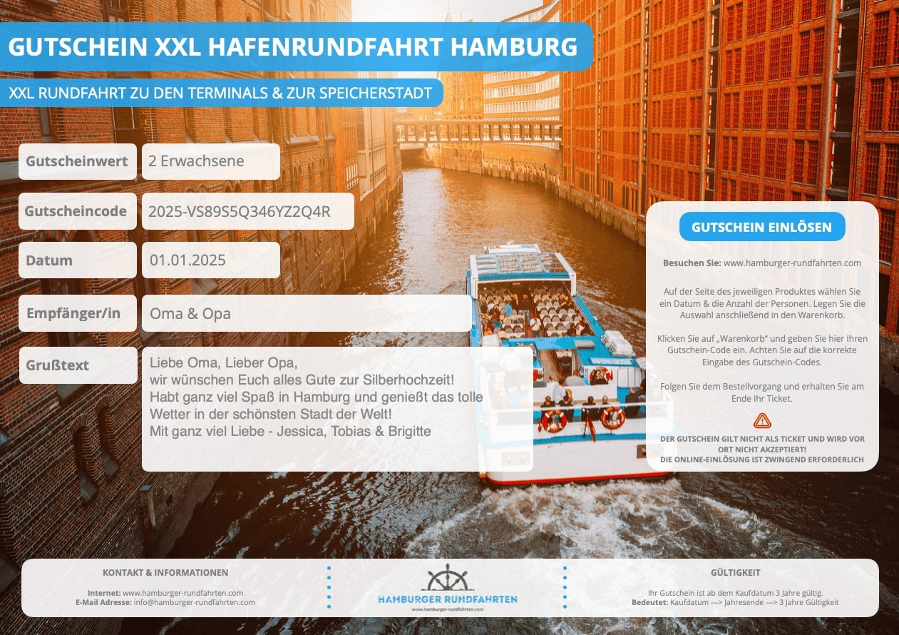 Gutschein XXL Hafenrundfahrt Hamburg 2025