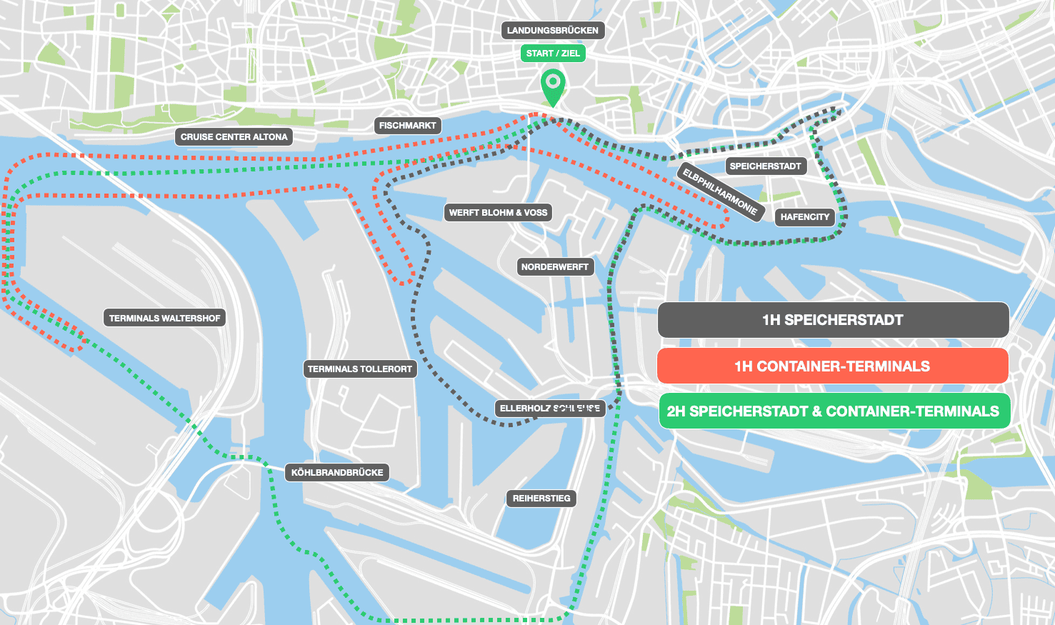 Alle Hafenrundfahrten Route Hamburg